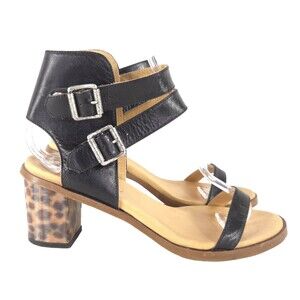 MM6 Maison Margiela Lenticular Leopard Heel Leather Sandals 37.5 7.5 Black $695